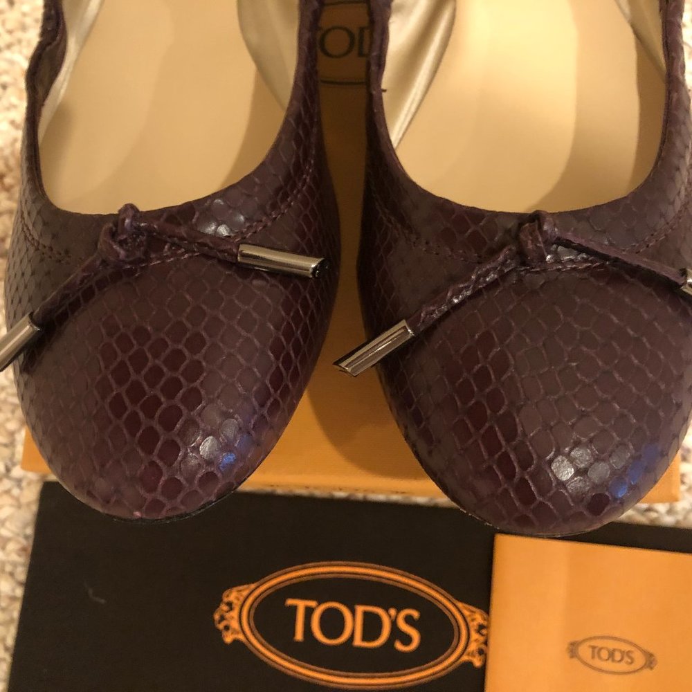 Tod's Python Embossed Leather Ladies Ballet Flat Size 8.5 - Picture 13 of 16